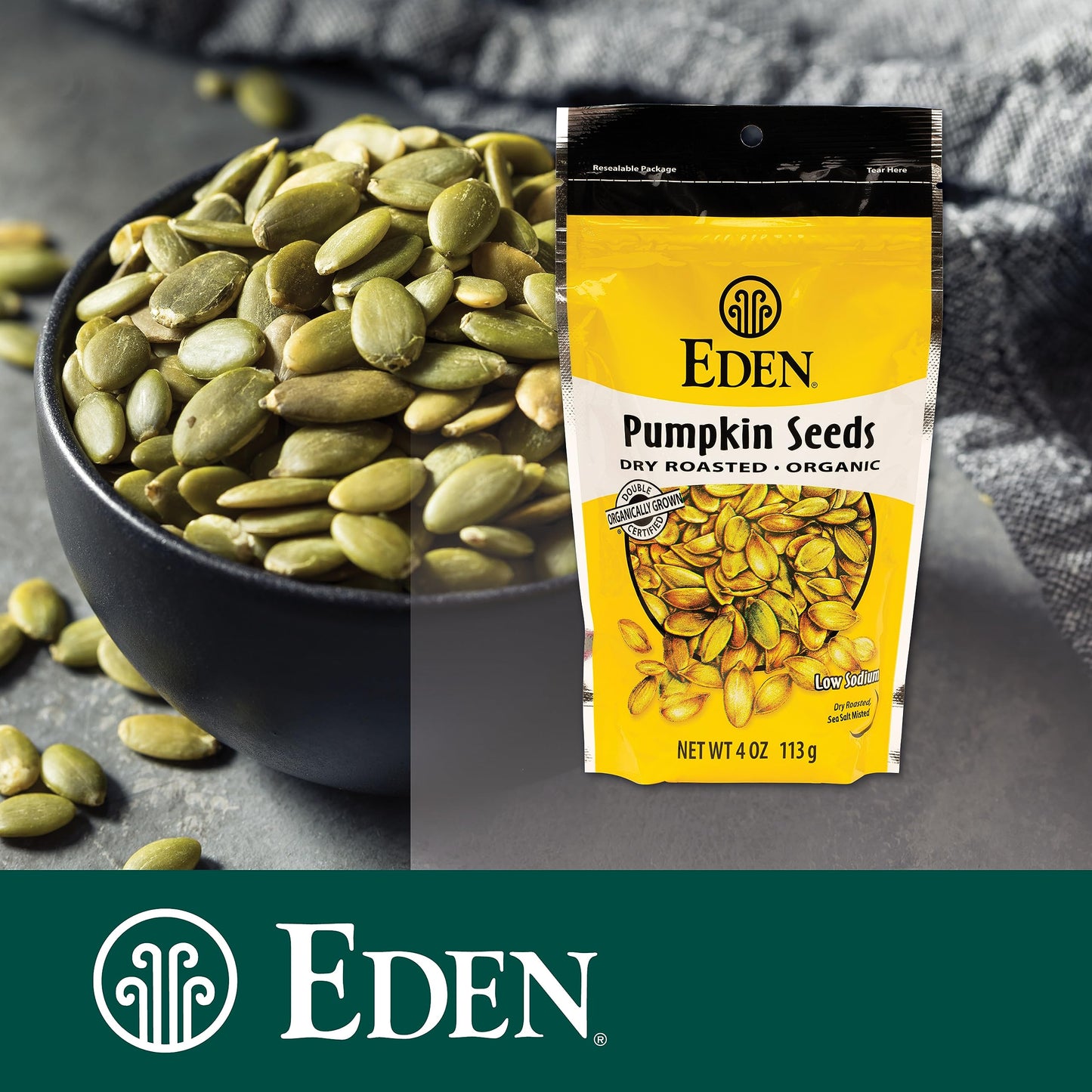 Eden Organic Pumpkin Seeds, Shelled, Dry Roasted And Lightly Sea Salted, To Eat, 4 Oz (6-Pack)