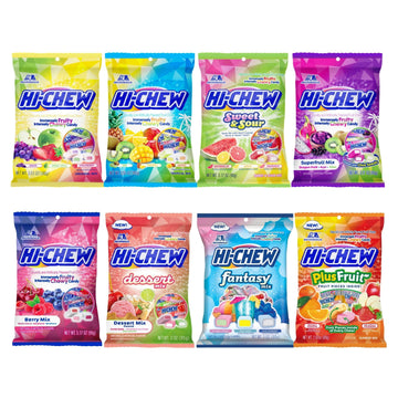 Hi-Chew Variety Mix, Pack Of 8 Bags - 22 Flavors Including Dessert Mix - Unique Fun Soft & Chewy Taffy Candy - Immensely Juicy Fruit Flavors - Individually Wrapped For Sharing