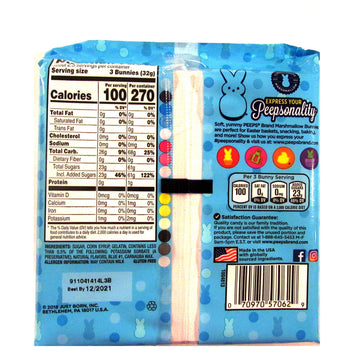 Peep Easter Blue Marshmallow Bunny Candy - Gluten & Fat Free - 3 oz (8 Bunnies)