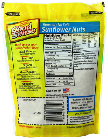 Good Sense Sunflower Kernels (shelled sunflower seeds), Roasted No Salt, Non-GMO, All Natural, 8OZ (8-Ounce) Resealable Bag (Pac