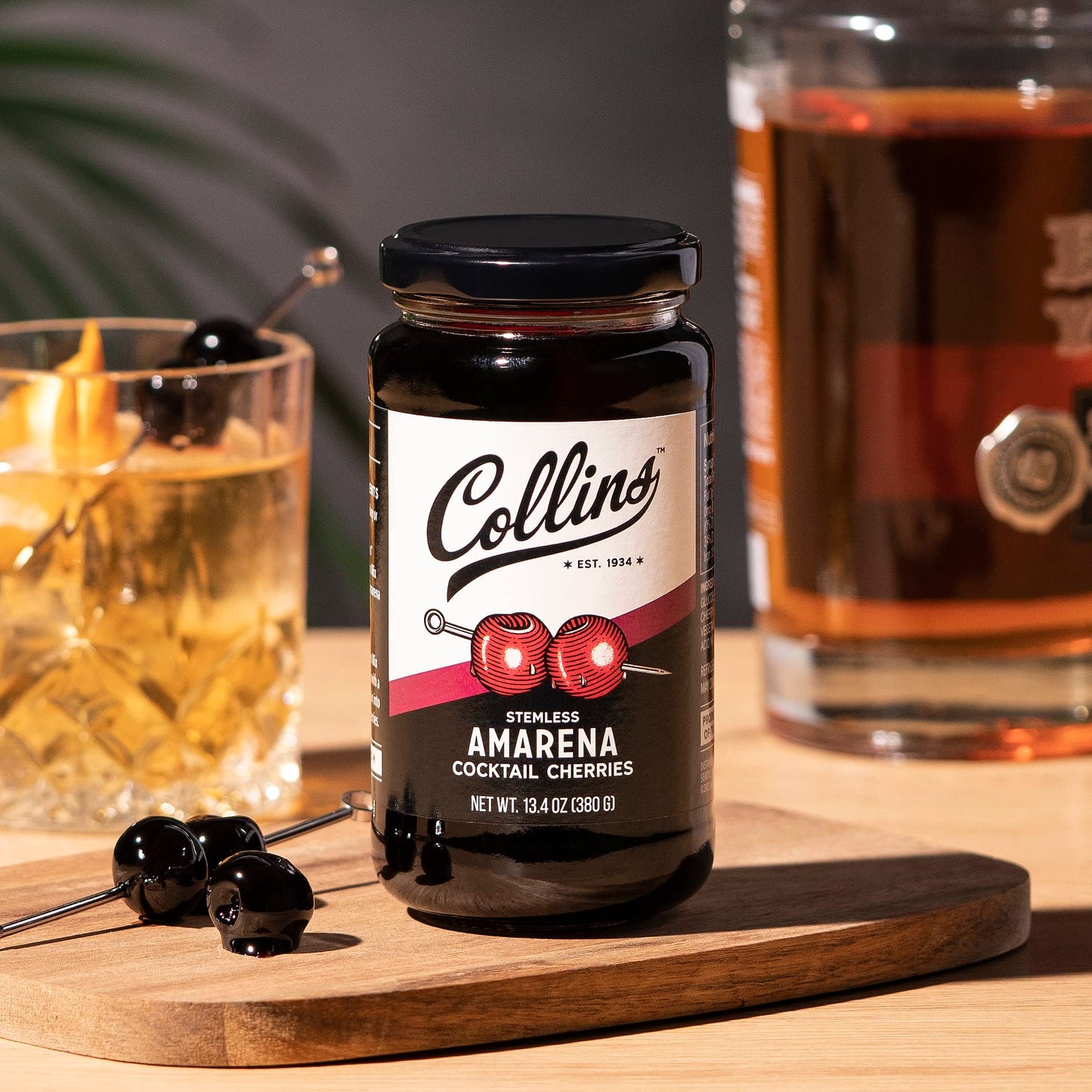 Collins Amarena Cherries in Syrup, 13.5 oz, Premium Garnish for Cocktails, Model 9407