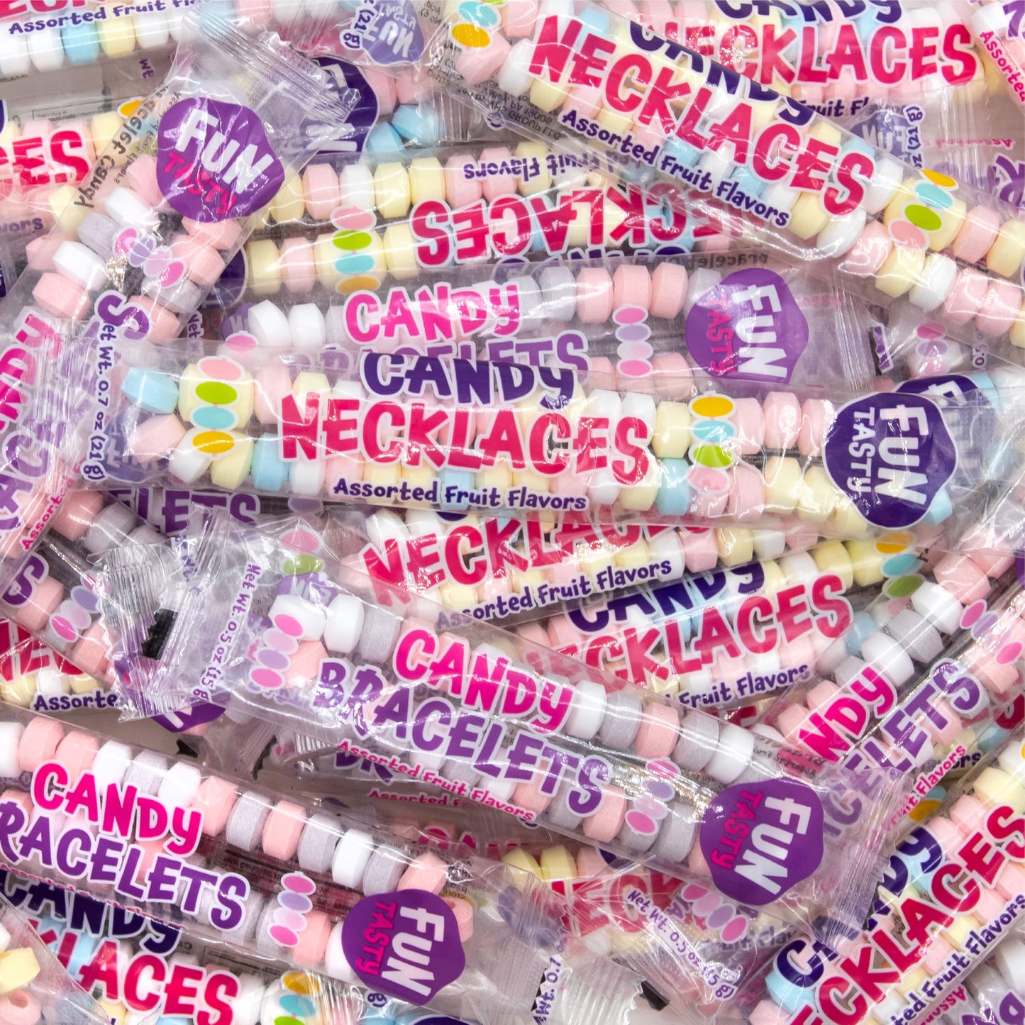 Party Candy Bracelets and Candy Necklaces - 21 Oz Bag (2 Packs - 68 Cnt) - Fruit Flavors - Individually Wrapped Candies for Party Favors Classroom Rewards and Goodie Bags by Funtasty