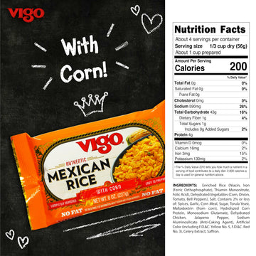 Vigo Authentic Mexican Rice With Corn, No Fat, 8Oz (Pack Of 12)