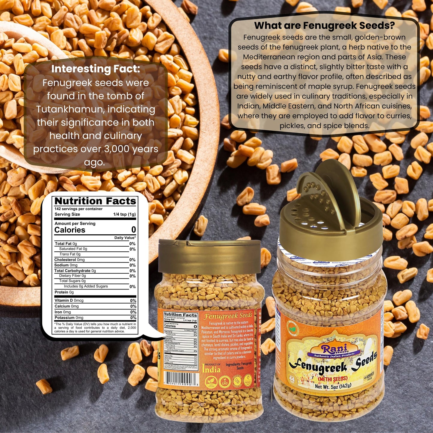 Rani Fenugreek Seeds Whole, 5oz (141g) PET Jar, All Natural, Vegan, Non-GMO, Indian Origin