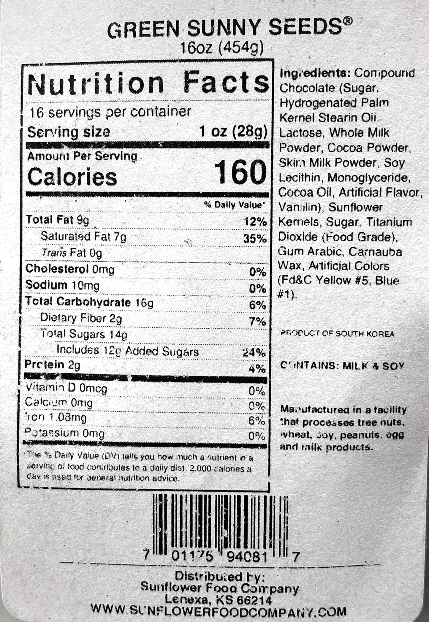 Sunflower Food Company Green Chocolate Covered Sunflower Seeds - Bulk Green Candy, Cupcake and Ice Cream Decorations 1 LB