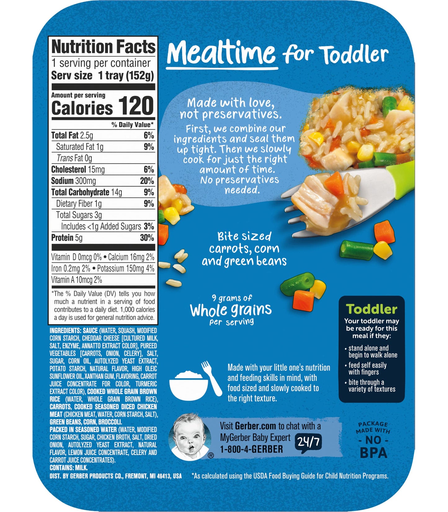 Gerber Mealtime For Toddler Yellow Rice & Chicken With Vegetables In Sauce & Side Of Green Beans & Carrots, Packed In Seasoned W