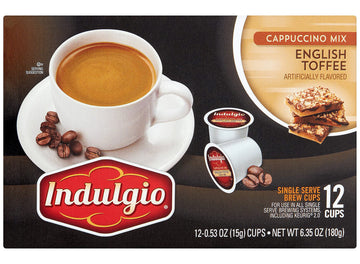 Indulgio English Toffee Single Serve Medium Roast Brew Cups, 12 Count