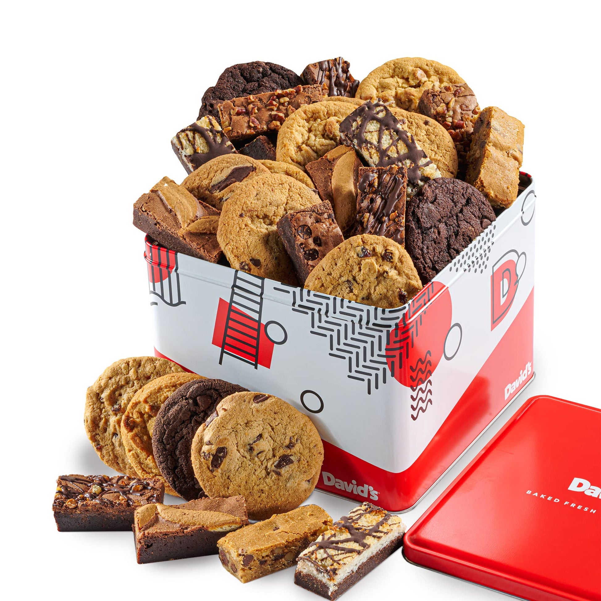 David'S Cookies 5Lb Assorted Cookies & Brownies Tin Gift Basket - Fresh-Baked Delicious Gourmet Treats For Sharing | Ideal Party