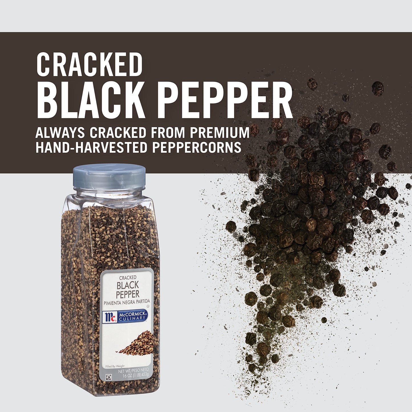 McCormick Culinary ed Black Pepper, 16 oz Container, Perfect for Garnishes, Kabobs, Steak, and Salads