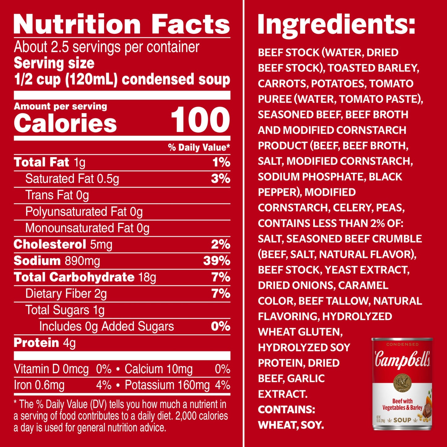 Campbells, Condensed Beef with Vegetables & Barley Soup, 11oz Can (Pack of 6)