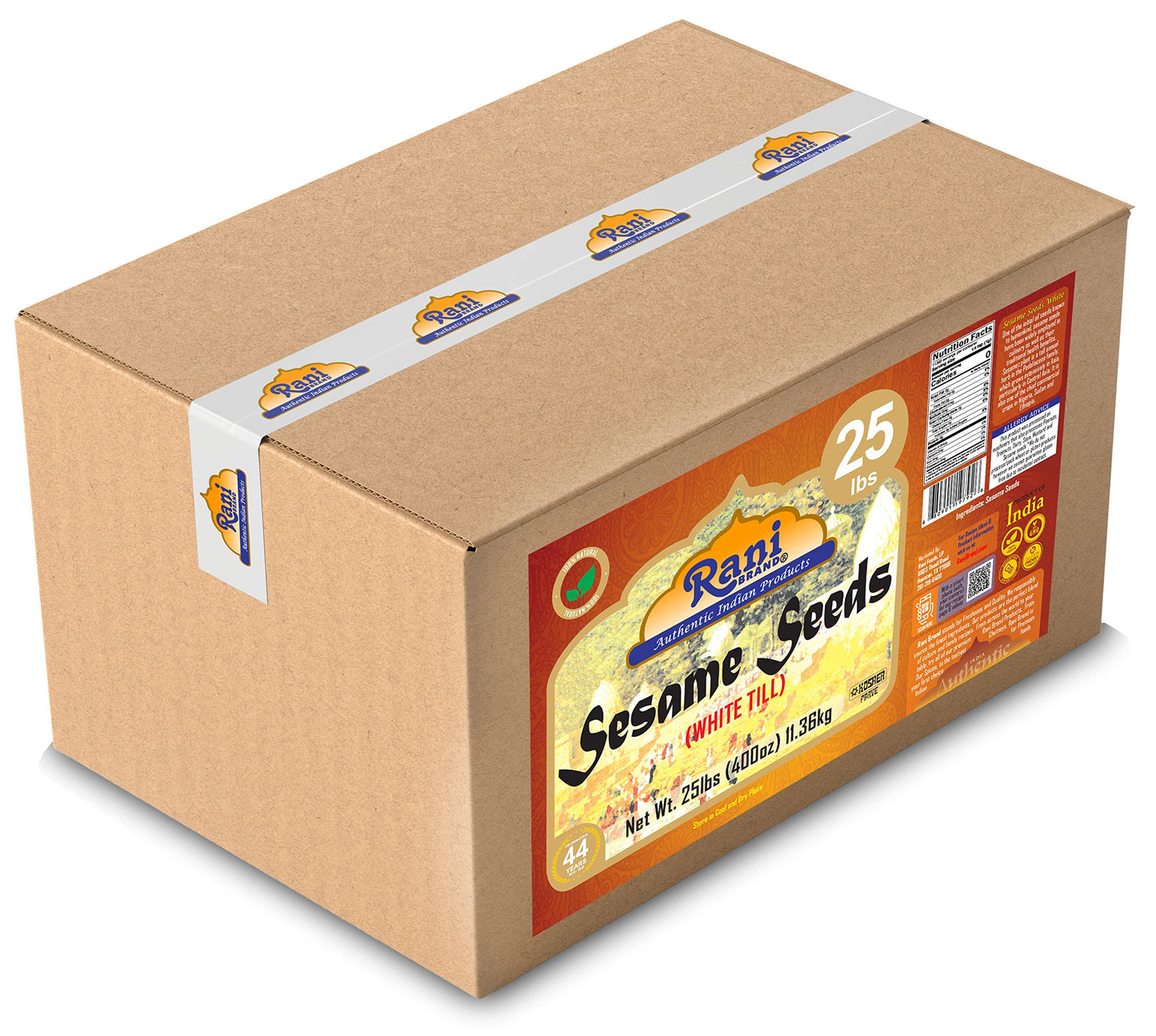 Rani Sesame Seeds Whole White, Hulled (Till) 400Oz (25Lbs) 11.36Kg Bulk Box ~ All Natural | Gluten Friendly | Non-Gmo | Vegan |