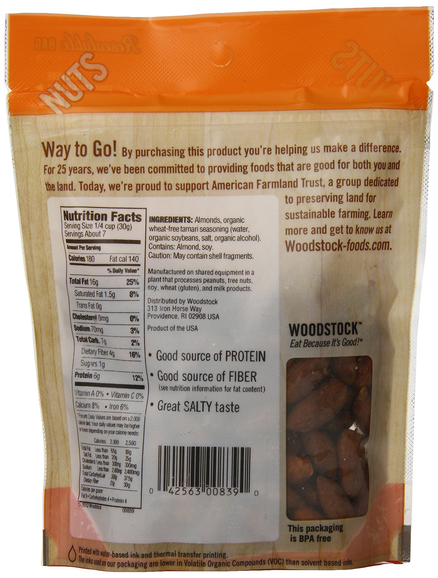 Woodstock Natural Tamari Almonds, 7.5 Ounce