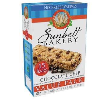 Sunbelt Bakery Chewy Chocolate Chip Granola Bars, 1.1 oz Bars, 15 Count