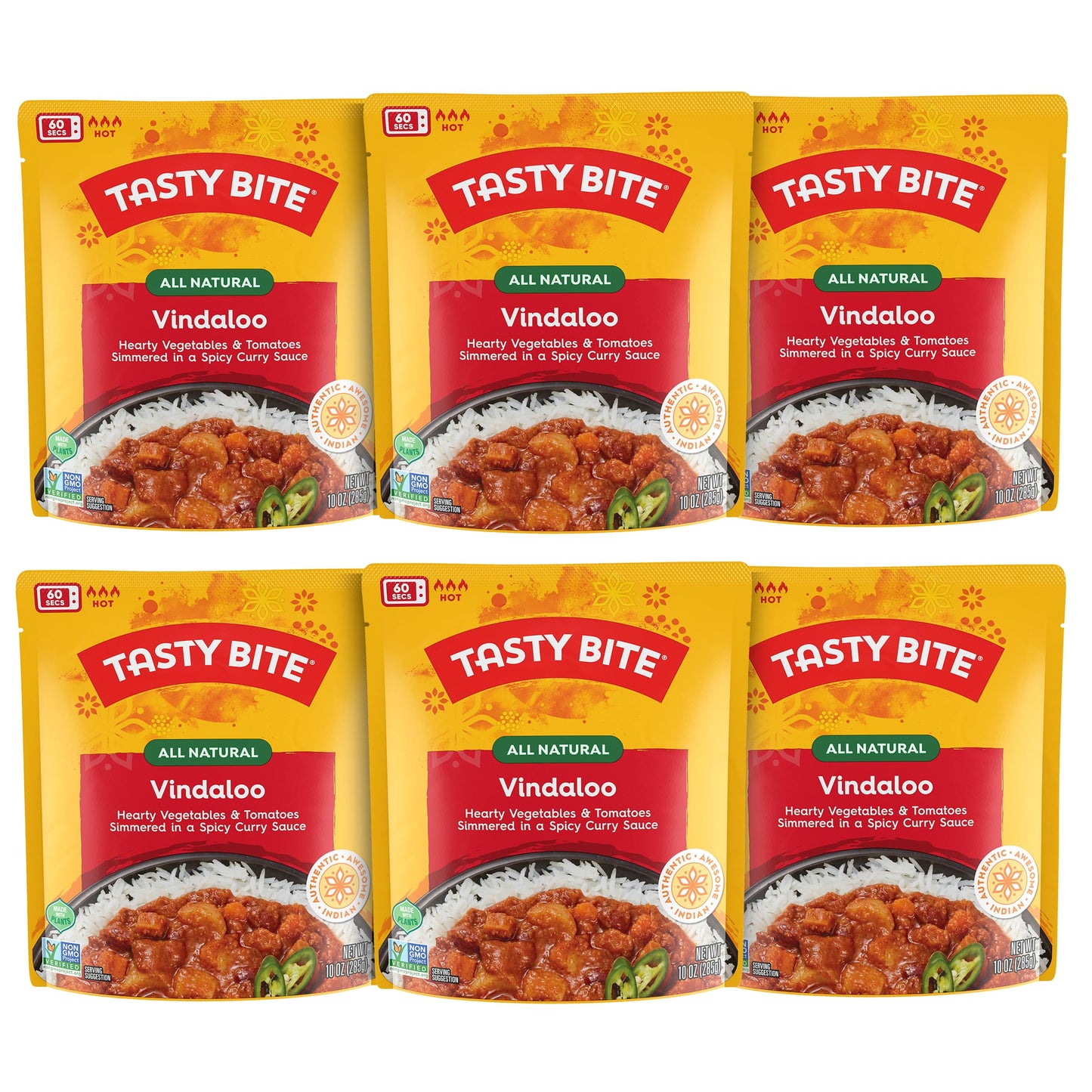 Tasty Bite Hot & Spicy Vindaloo, 10 Ounce, Pack of 6, Ready to Eat, Microwavable Entree, Sweet & Sour, Vegetarian