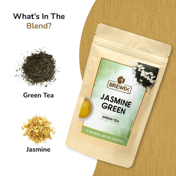 Brewix, Jasmine Green Tea (15 Pyramid Tea Bags) | Jasmine Tea Bags, Floral Aroma & Taste | High Grown Green Tea From Darjeeling
