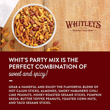 Whitleys 'Whit'S Party Mix' - Sweet & Spicy Snack Mix, Sesame Sticks, Corn Nuts, Cajun Sticks & Nuts (18 Ounce Tin)