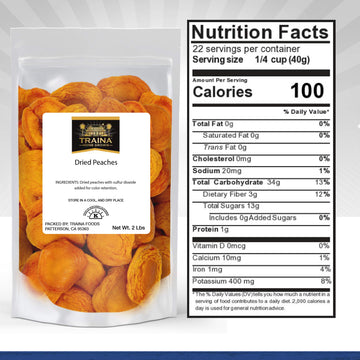 Traina Home Grown California Extra Fancy Sun Dried Peach Halves - Healthy, No Sugar Added, Non Gmo, Gluten Free, Vegan, Packed In Resealable Pouch (2 Lbs)