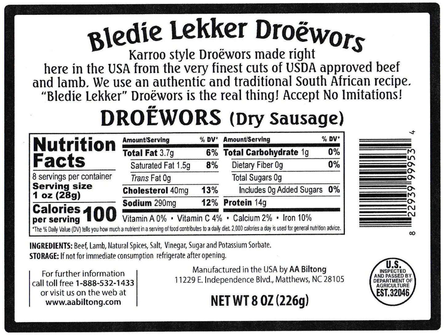 Bledie Lekker Biltong Droewors Bundle (8Oz + 8Oz) Real South African Style
