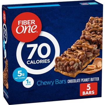 Fiber One 80 Calorie Chewy Bars, Chocolate Peanut Butter, Snack Bars, 5 Ct, 4.1 Oz