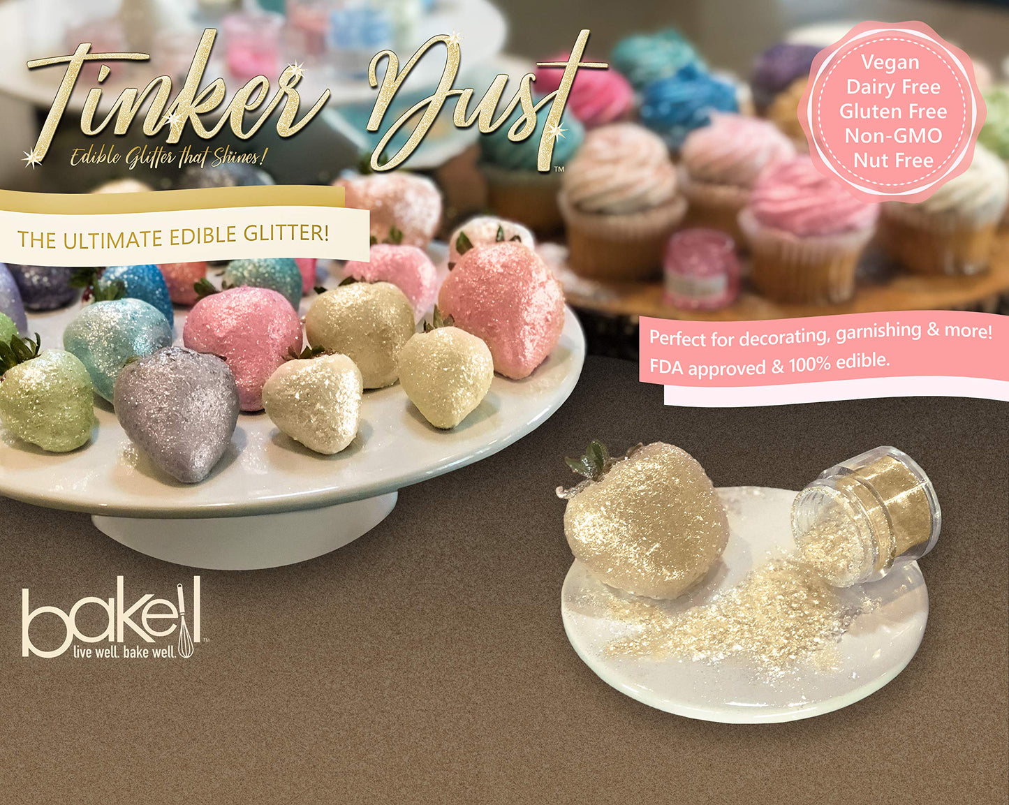 Bakell Tinker Dust - Silver (5G 1X Jar) | Edible Glitter For Cakes, Cupcakes, Cake Pops, Drinks