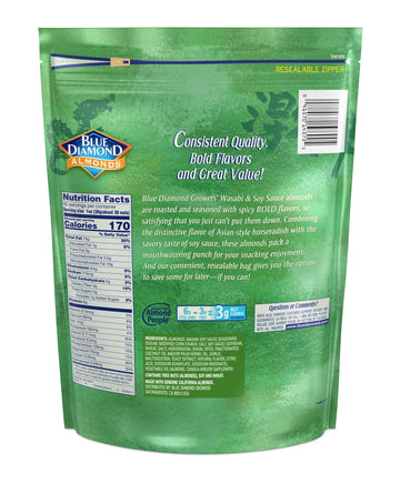 Blue Diamond Almonds Wasabi & Soy Sauce Flavored Snack Nuts, 40 Oz Resealable Bag (Pack Of 1)