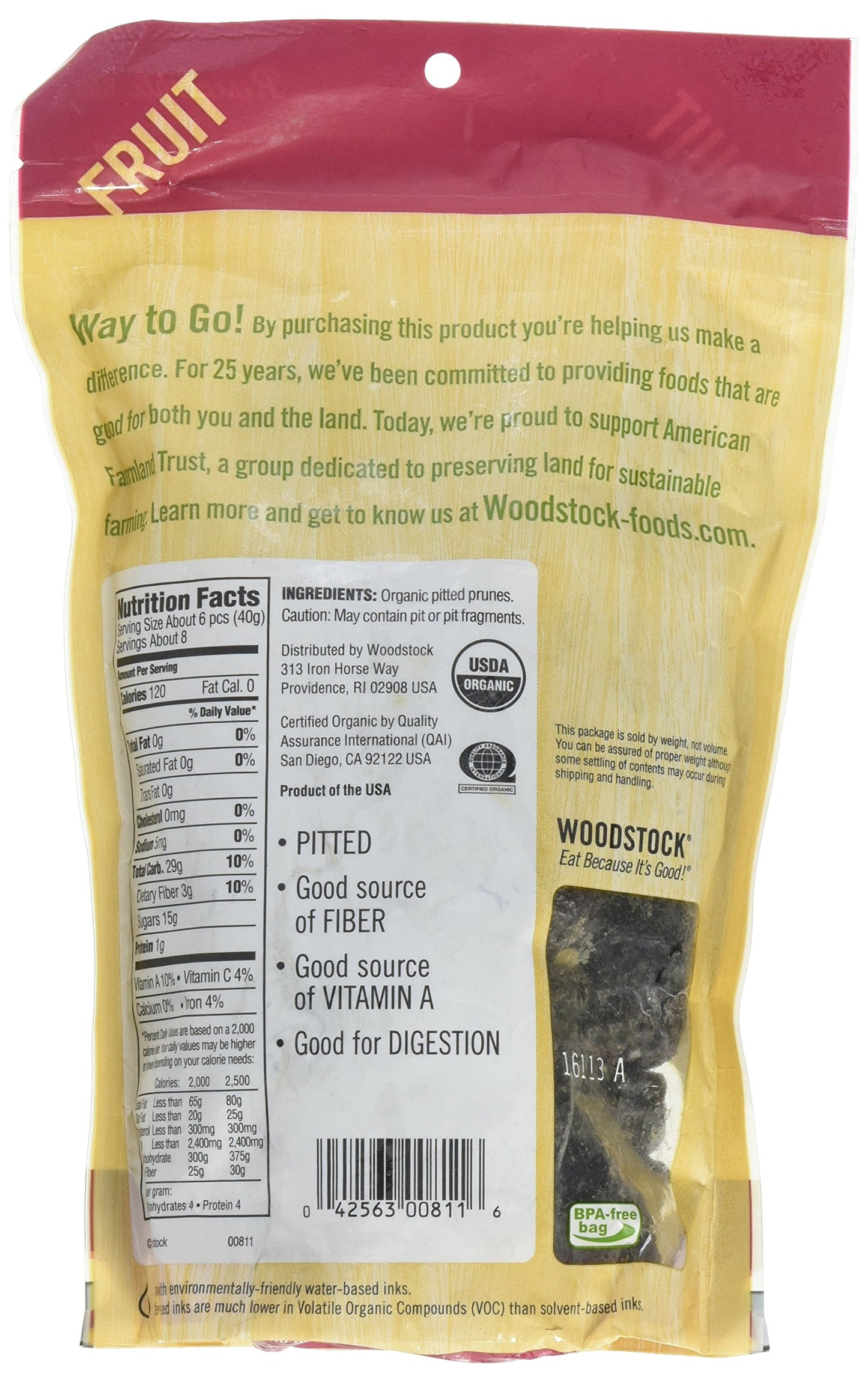 Woodstock Prunes, Organic, California Pitted, 11-Ounce (Pack of 2)