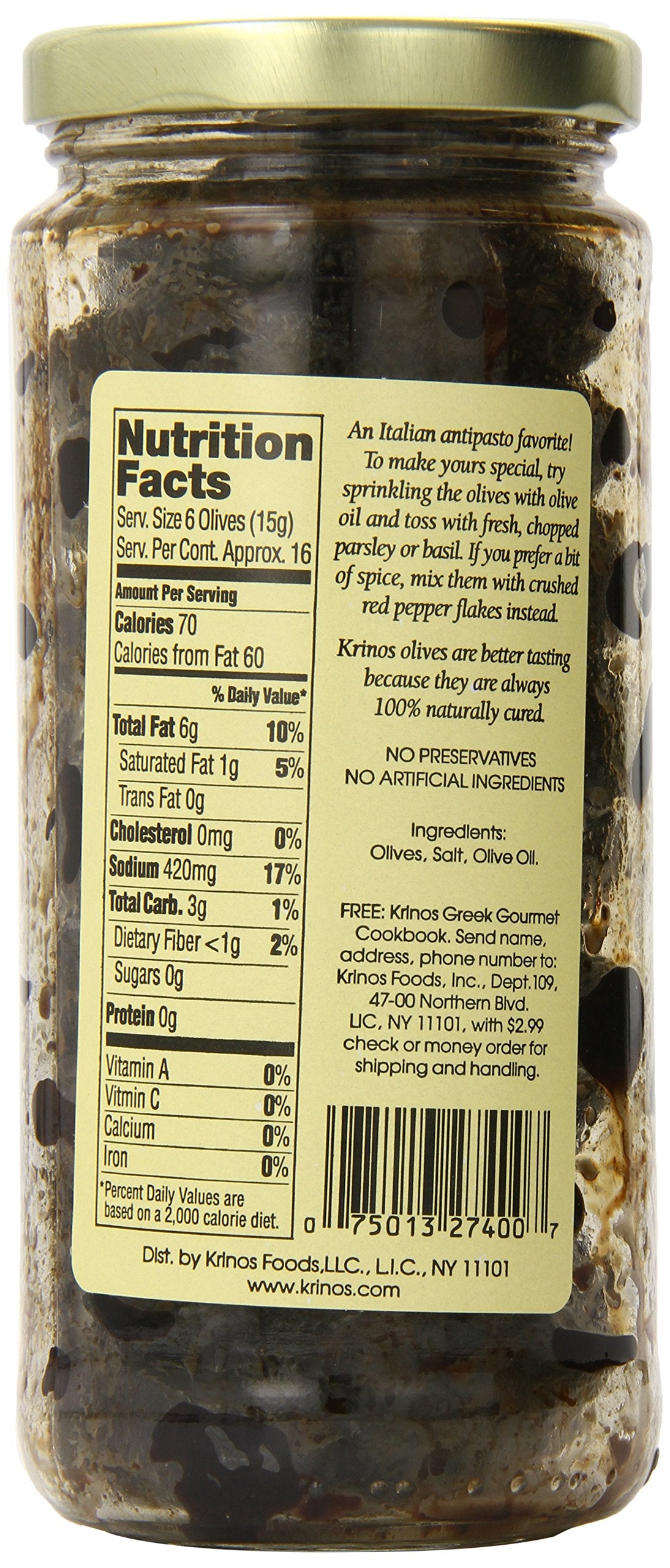 Krinos Olives, Italian Style Oil Cured, 10 Ounce (pack of 6)