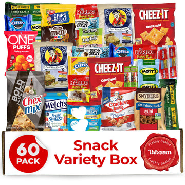 Variety Snack Box For Adults - 60 Count Care Package For Kids, College Students, And Office - Assorted Chips And Treats In A Beautiful Gift Box