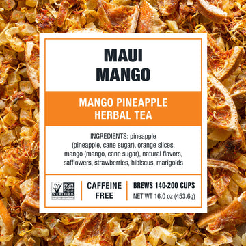 Tiesta Tea Maui Mango | Loose Leaf | Mango Pineapple Herbal Tea | Premium Non-Caffeinated Fruit Blend | Makes Hot Or Iced & Brews Up To 200 Cups | 16 Ounce Resealable Bulk Pouch