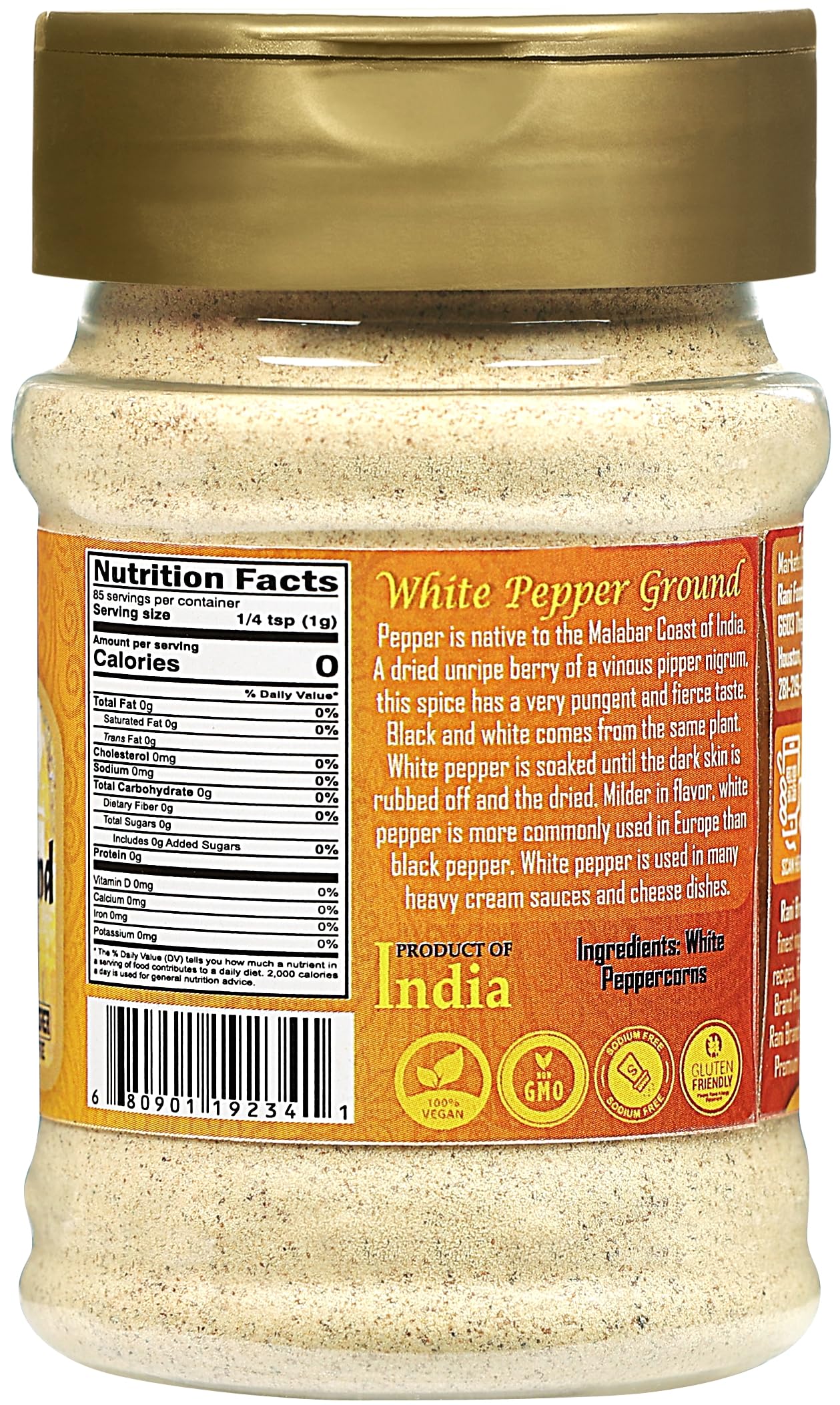 Rani White Pepper (Gol Mirch), Ground Spice 3Oz (85G) Pet Jar ~ All Natural | Vegan | Gluten Friendly | Non-Gmo | Kosher | Indian Origin