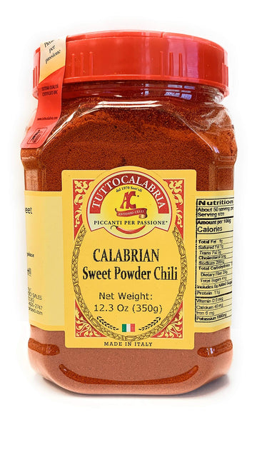 Tuttocalabria Calabrian Chili Powder, Sweet & Mild, Shaker, 350 Gm (12.3 Oz) All Natural, Non-Gmo, Product Of Italy