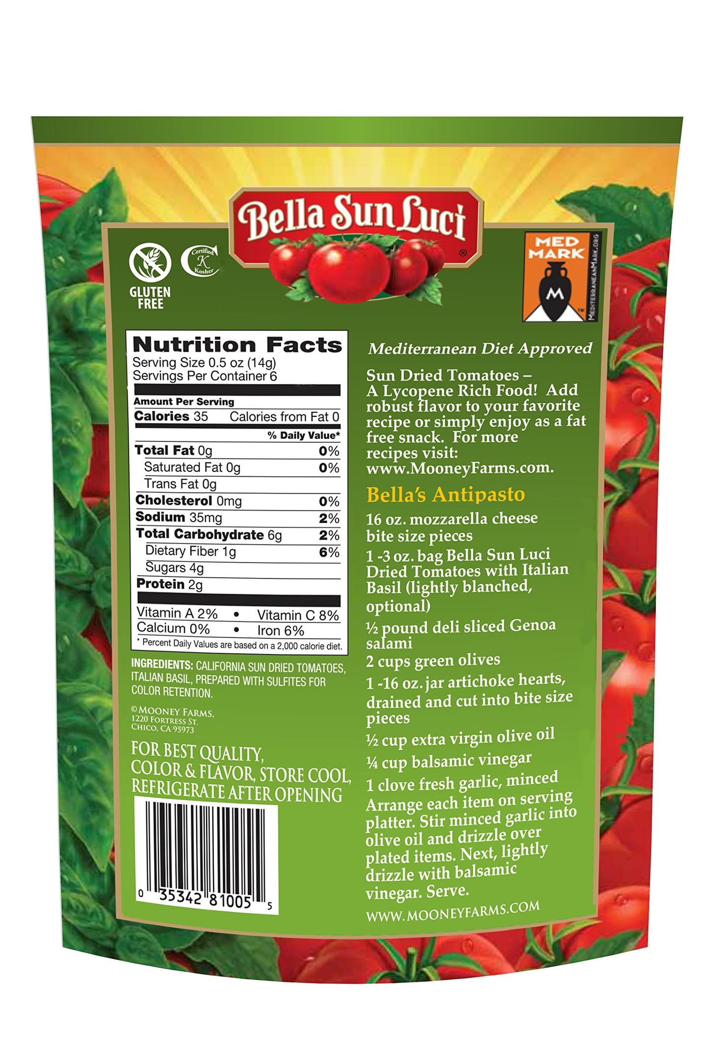 Bella Sun Luci Sun Dried Tomatoes Italian Basil