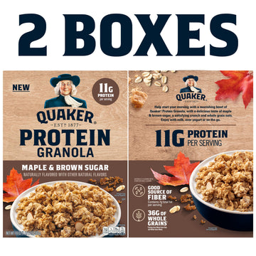 Quaker Protein Granola Breakfast Cereal, Maple Brown Sugar, 18Oz Boxes (2 Pack)