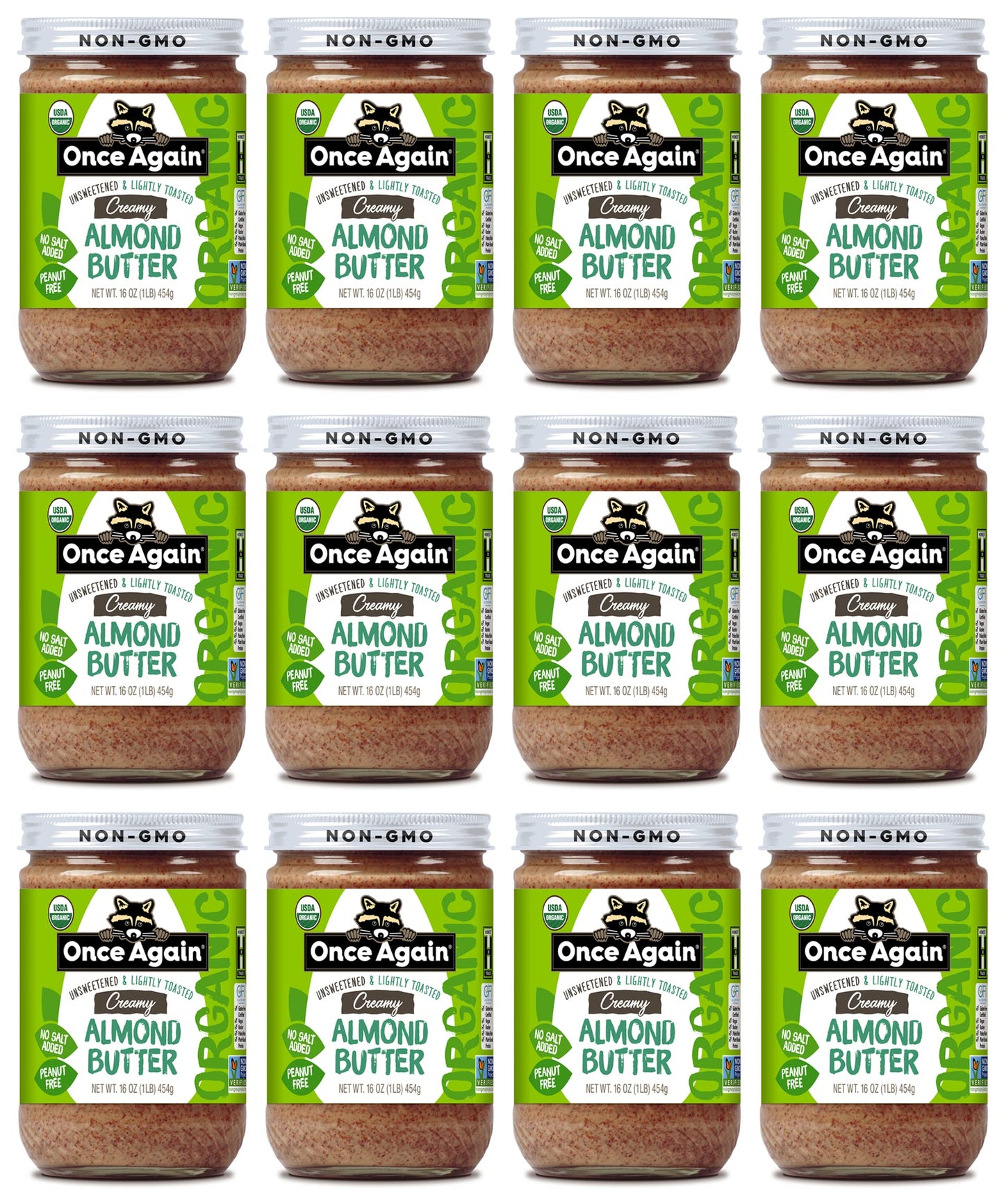 Once Again Organic Creamy Almond Butter, 16oz - Lightly Toasted - Salt Free, Unsweetened - USDA Organic, Gluten Free Certified,