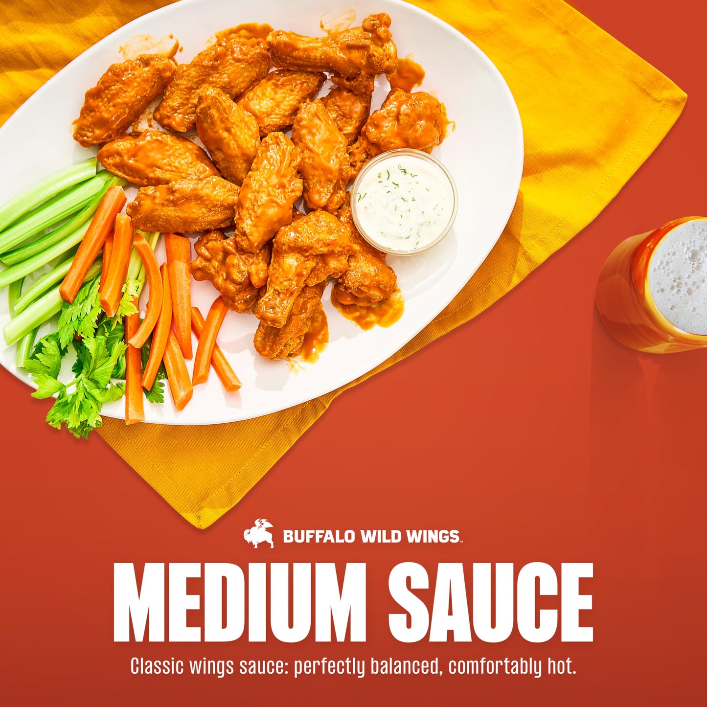 Buffalo Wild Wings Medium Buffalo Sauce, 12 Fl. Oz., Perfect Dipping Sauce, Chicken Marinade, Wing Seasoning And Burger Topping, Enjoy A Medium, Comfortable Heat