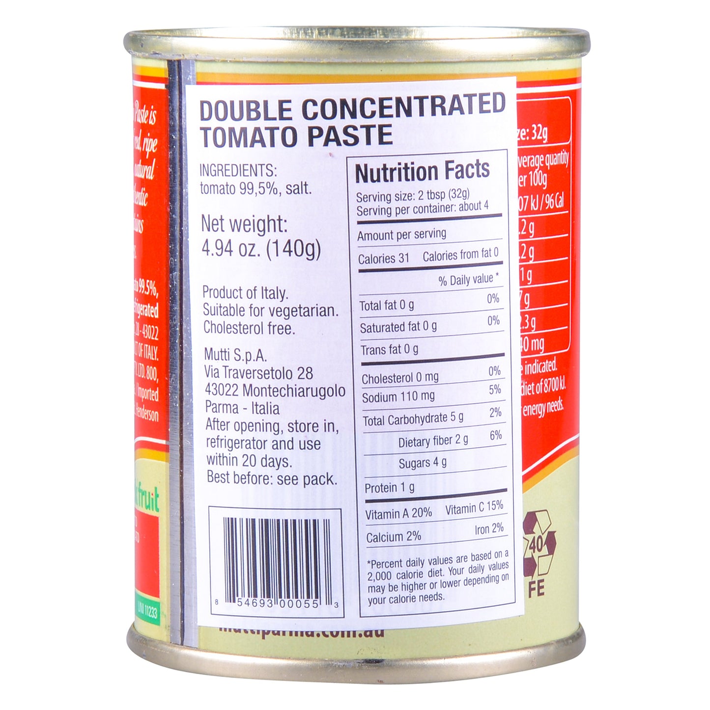 Mutti Double Concentrated Tomato Paste (Doppio Concentrato), 4.94 oz. Can | 1 Pack | Italys #1 Brand of Tomatoes | Canned Tomato