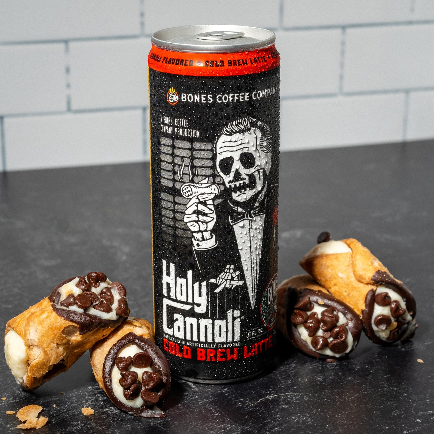 Bones Coffee Company Holy Cannoli Cold Brew Latte Flavored Coffee | 100% Ready To Drink Cold Brew Coffee Can | Cannoli In Cans |