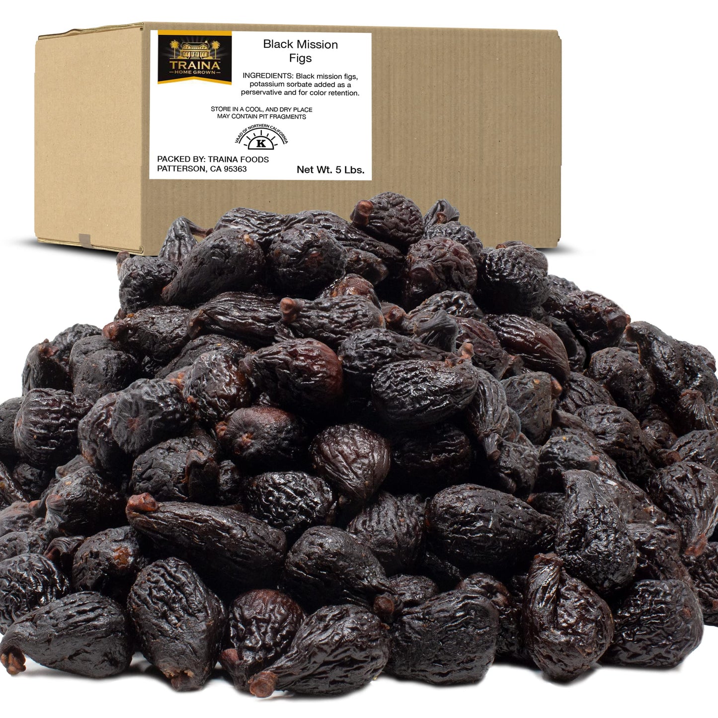 Traina Home Grown California Dried Whole Black Mission Figs - Healthy No Added Sugar Non Gmo Gluten Free Kosher Certified Vegan Value Size (5 Lbs)