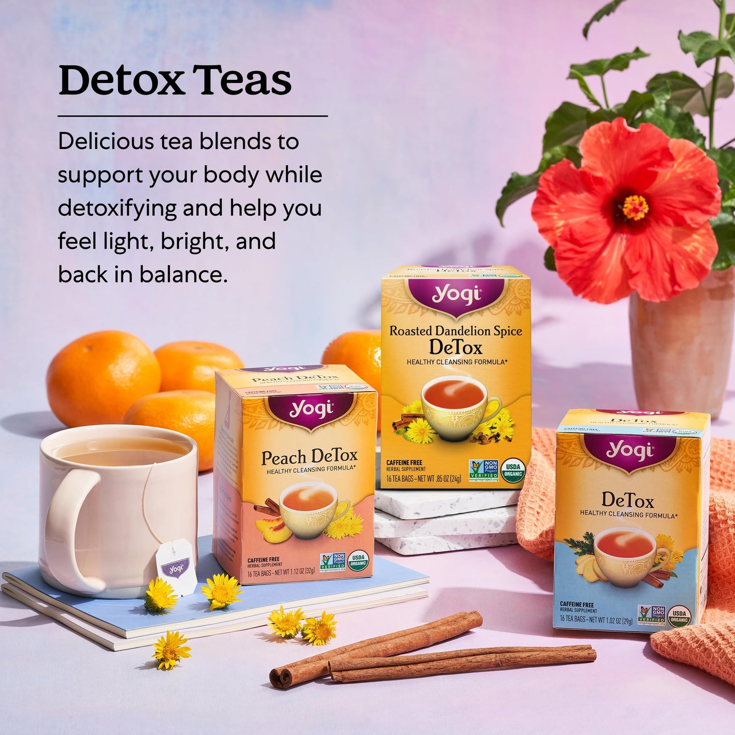 Yogi Tea Herbal Detox Variety Pack - 16 Tea Bags Per Pack (3 Packs) - Organic Detox Tea Sampler - Includes Detox Tea, Peach Deto