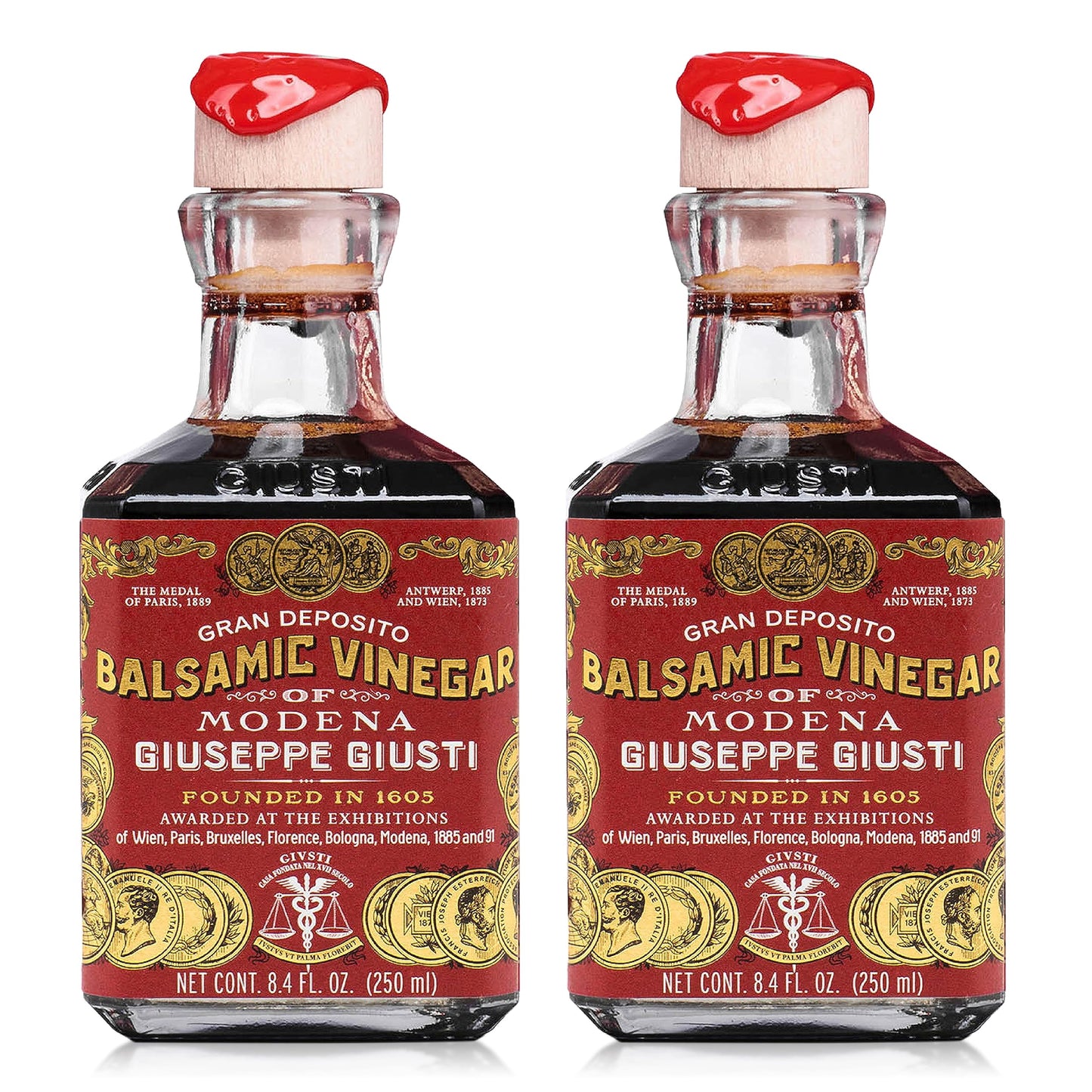 Giusti Balsamic Vinegar of Modena IGP - 8.45 fl oz (Pack of 2) - Rich & Thick, Black