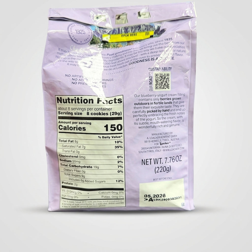 Loacker Quadratini Blueberry Yogurt 7.76oz - Wafer Cookies