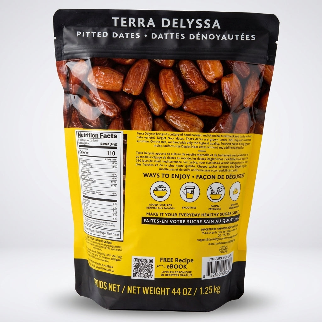 Terra Delyssa Organic Pitted Dates 1.25kg- Deglet Noor No Sugar Added