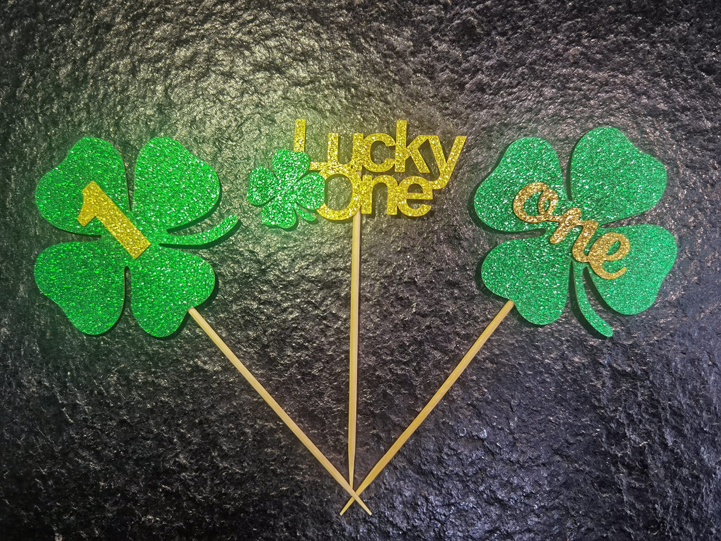 Glitter St Patricks Day Cupcake Toppers, Lucky One First Birthday 4 Leaf Clover Decorations, Shamrock Cupcake Toppers,Lucky One