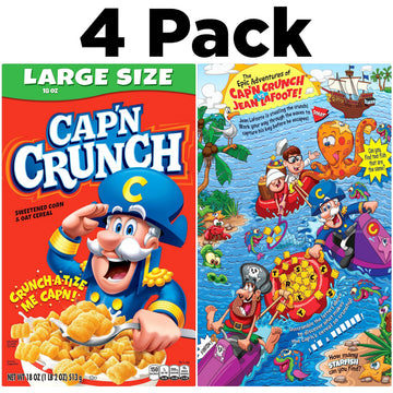 Cap n Crunch Cereal, Original, 18 oz Large Size Boxes (4 Pack)