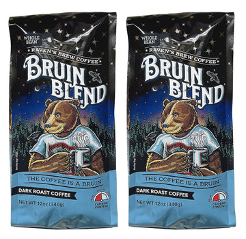 Ravens Brew Coffee Full Bodied Coffee Full City Roast Whole Bean - Bruin Blend 2-Pack Of 12Oz