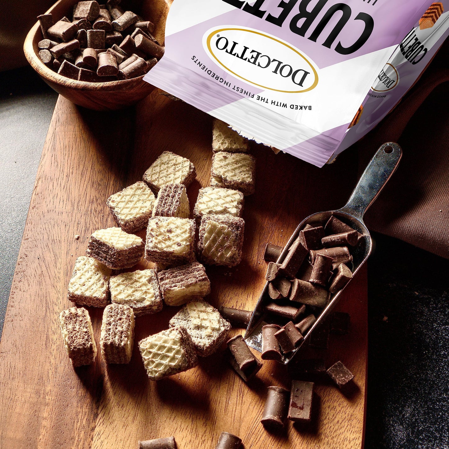 Dolcetto Wafer Cookies, Dark Chocolate, Cream Filled, 8.8 oz (Pack of 3), Halal, Made in Italy, Bite-Sized Crispy Treats