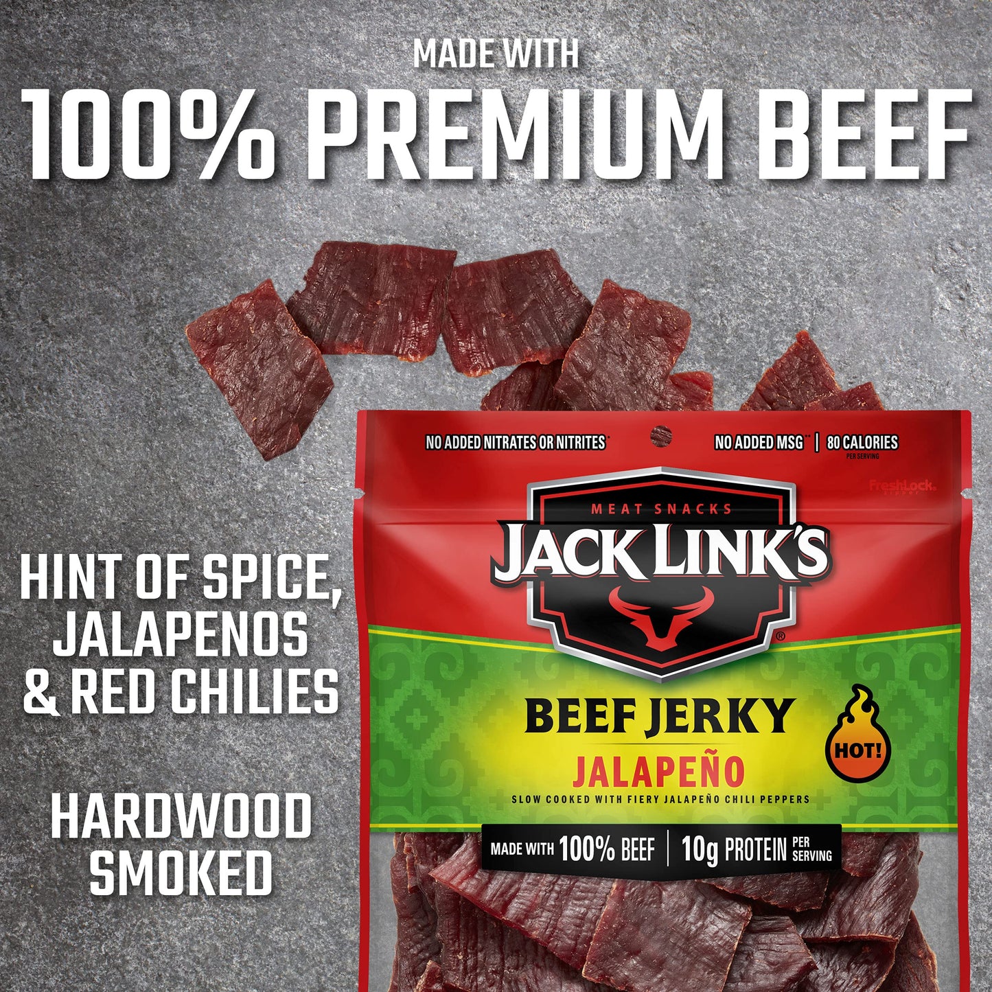 Jack Links Beef Jerky, Jalapeno, 10g Protein, 80 Calories, 2.85 Oz, Keto Friendly, Plastic