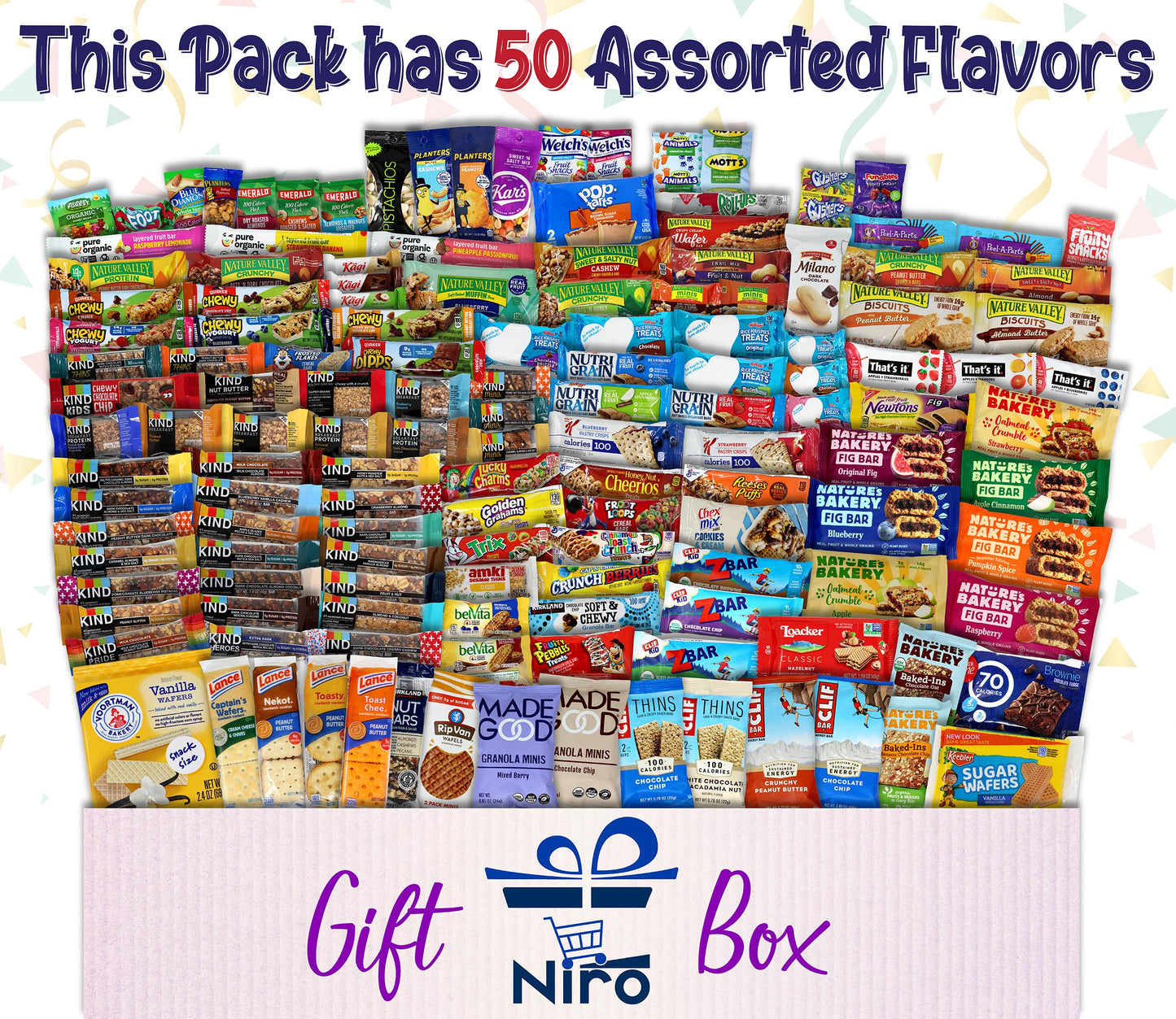 Niro Snack Variety Pack - 50 Count Gift Basket Assortment with Ultimate Snacks