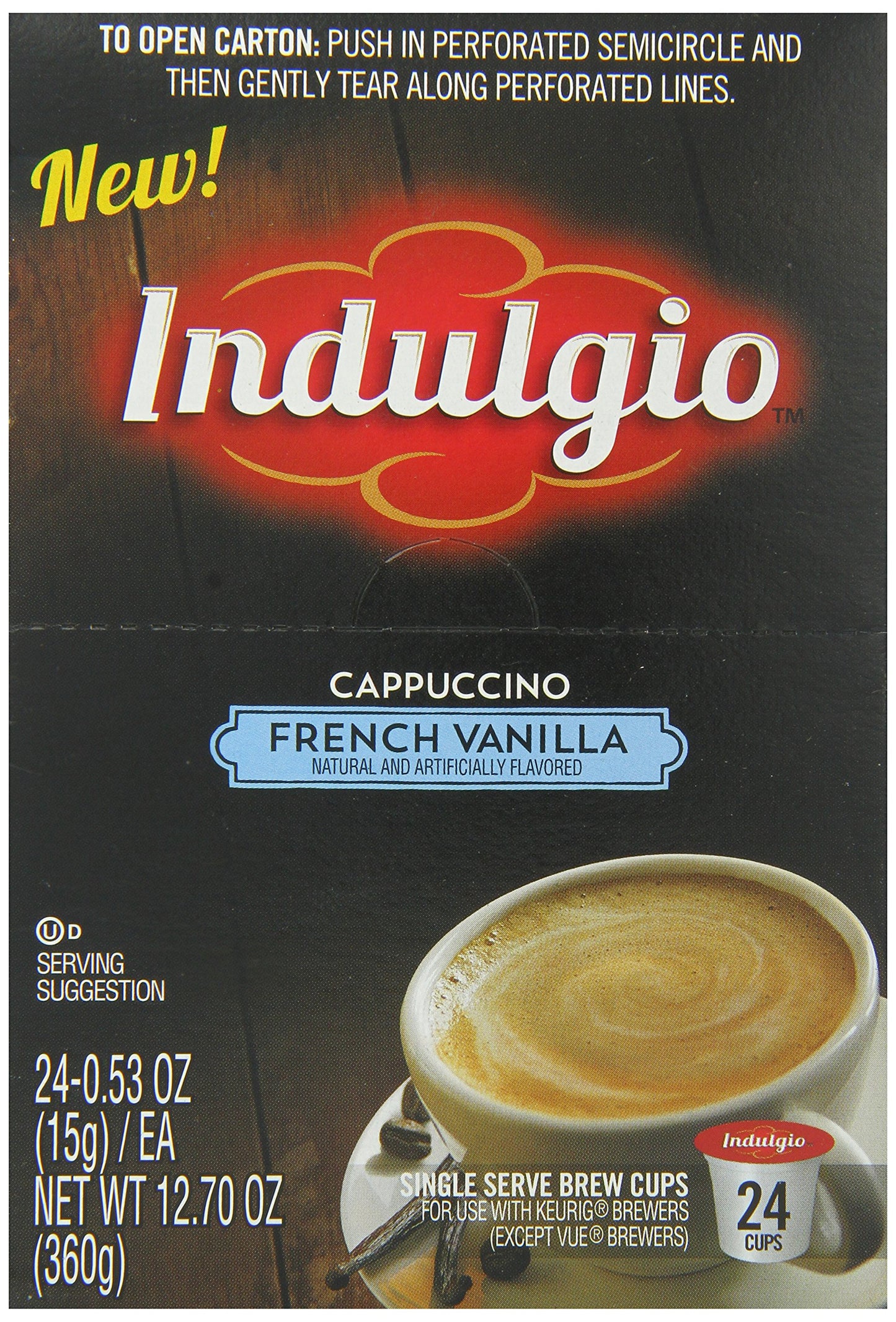 Indulgio French Vanilla Cappuccino K-Cup Pods, 24 Count, Compatible with Keurig 2.0 malt-inspired