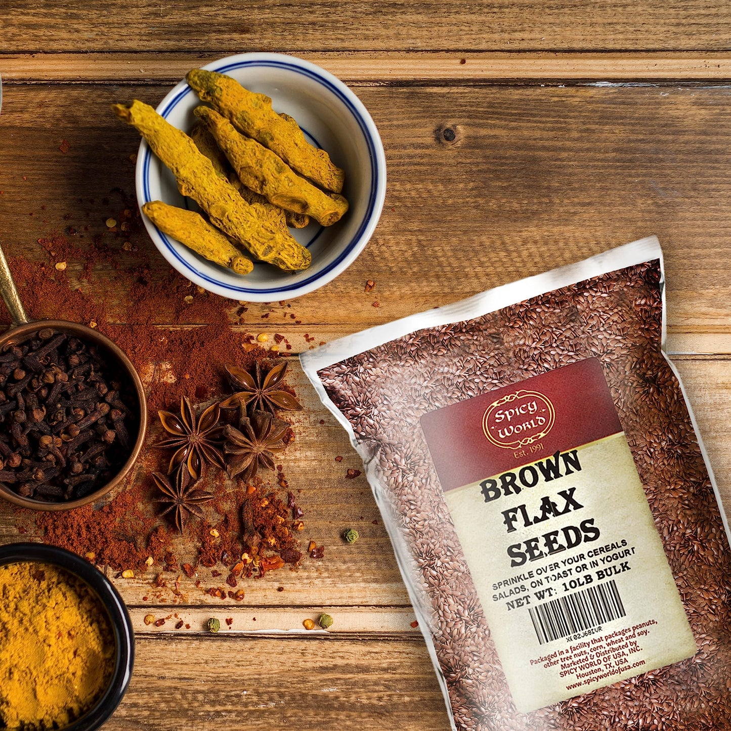 Spicy World Brown Flaxseed, 10 Pound Box - High Fiber, Nutrient-Rich Superfood